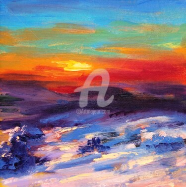 Malarstwo zatytułowany „Winter landscape Su…” autorstwa Anastasia Akunina, Oryginalna praca, Olej Zamontowany na Karton