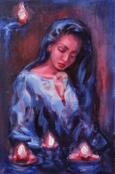 Schilderij getiteld "Blue series Light o…" door Anastasia Akunina, Origineel Kunstwerk, Acryl Gemonteerd op Karton