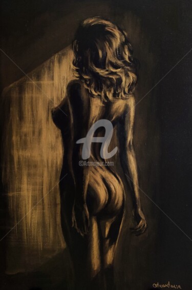 Painting titled "Black and Gold seri…" by Anastasia Akunina, Original Artwork, Acrylic Mounted on Wood Stretcher frame