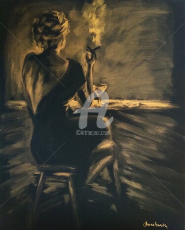 Картина под названием "Black and Gold Woma…" - Anastasia Akunina, Подлинное произведение искусства, Акрил Установлен на Дере…