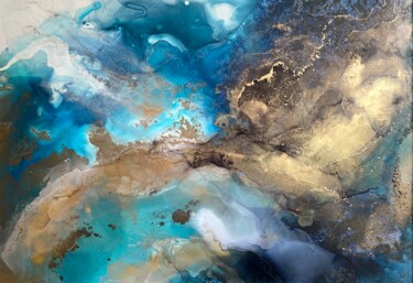 Painting titled "Blue ABSTRACT LANDS…" by Anastasia Belova (Asya Belova), Original Artwork, Ink Mounted on Other rigid panel