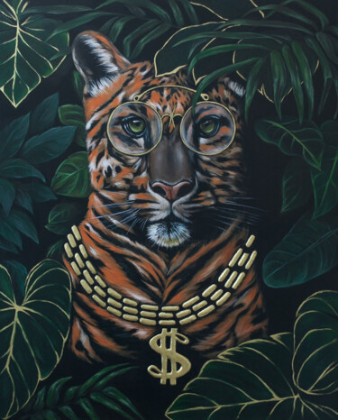 Malerei mit dem Titel "Dollar Leopard" von Anastasia But, Original-Kunstwerk, Acryl