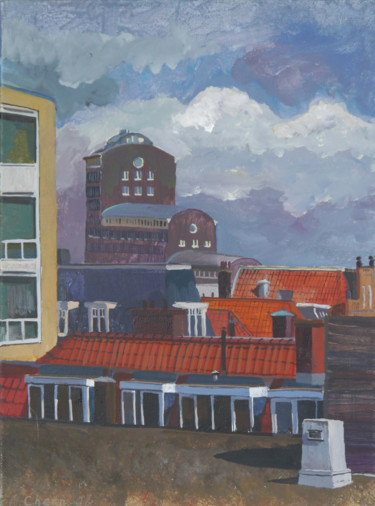 Картина под названием "Roofs of The Hague…" - Anastasia Chernysheva, Подлинное произведение искусства, Акрил Установлен на Д…