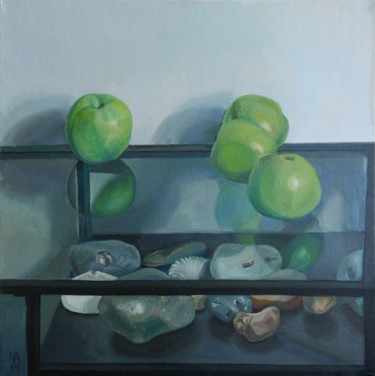 Painting titled "Apples and Stones" by Anastasia Chernysheva, Original Artwork, Oil Mounted on Wood Stretcher frame