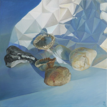 Painting titled "Shapes and shells II" by Anastasia Chernysheva, Original Artwork, Oil Mounted on Wood Stretcher frame