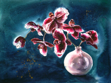 Peinture intitulée "Орхидея Фаленопсис" par Anastasiia Fedorchenko, Œuvre d'art originale, Aquarelle