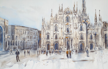 Картина под названием "Миланский собор" - Анастасия Федорченко, Подлинное произведение искусства, Акварель