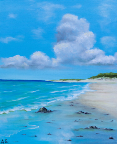Pittura intitolato "Summer sea beach" da Anastasia Galchuka, Opera d'arte originale, Olio