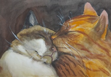 Картина под названием "Kitten tenderness" - Anastasia Gogol, Подлинное произведение искусства, Акварель
