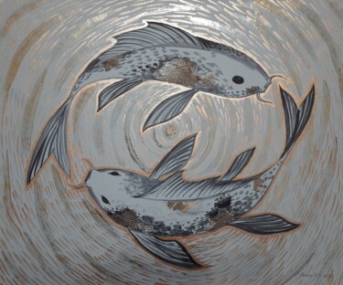 Peinture intitulée "Koi fishes" par Anastasia Gogol, Œuvre d'art originale, Aquarelle