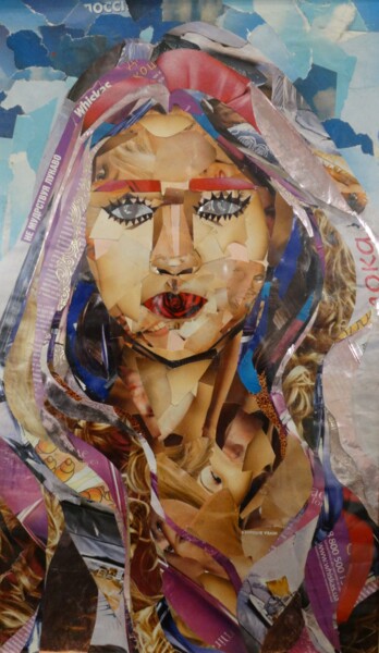 Collagen mit dem Titel "Dreamy girl" von Anastasia Gogol, Original-Kunstwerk, Collagen Auf Holzplatte montiert