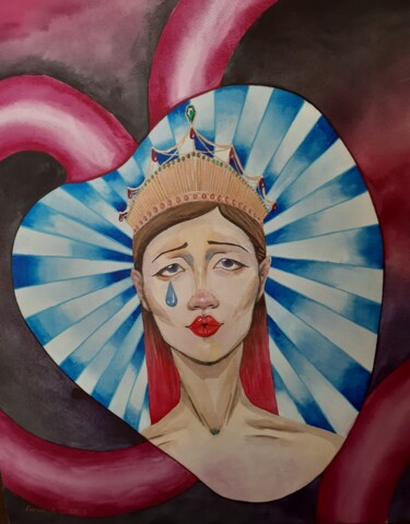 Painting titled "Queen of my heart" by Anastasia Gogol, Original Artwork, Watercolor Mounted on Wood Panel