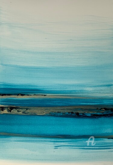 Pittura intitolato "Turquoise landscape…" da Anastasia Grik, Opera d'arte originale, Inchiostro