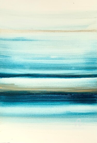 Painting titled "Turquoise landscape…" by Anastasia Grik, Original Artwork, Ink