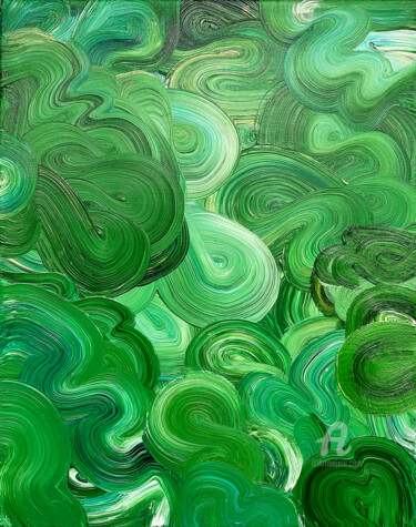 Painting titled "Green experiment" by Anastasia Grik, Original Artwork, Acrylic Mounted on Wood Stretcher frame