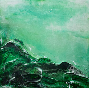 Painting titled "Emerald landscape,…" by Anastasia Grik, Original Artwork, Acrylic Mounted on Wood Stretcher frame