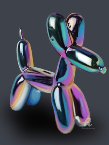 Digitale Kunst mit dem Titel "Air dog rainbow" von Anastasia Gurjewa, Original-Kunstwerk, Digitale Malerei