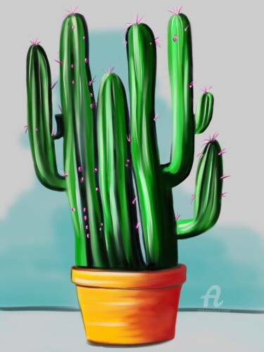 Digital Arts titled "Cactus" by Anastasia Gurjewa, Original Artwork, Digital Painting