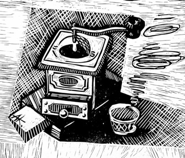 Отпечатки и Гравюры под названием "Горячий кофе" - Анастасия Кириленко, Подлинное произведение искусства, Линогравюры