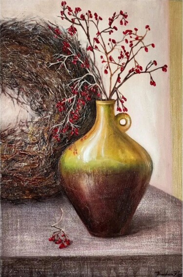 Schilderij getiteld "Red viburnum" door Anastasia Kirs, Origineel Kunstwerk, Acryl