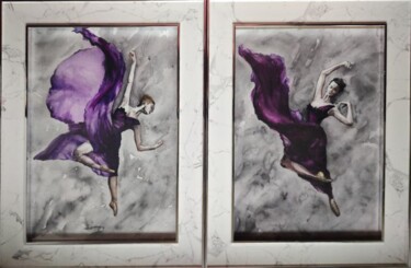 Картина под названием "Лепестки(диптих)" - Анастасия Козырева, Подлинное произведение искусства, Акварель Установлен на карт…