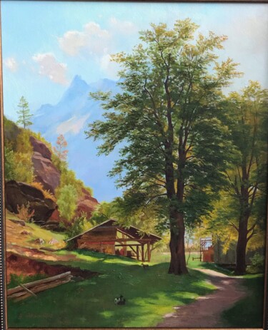 Картина под названием "Солнечная Швейцария" - Анастасия Лёва, Подлинное произведение искусства, Масло