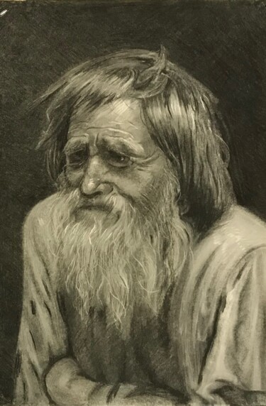 Painting titled "Старик" by Anastasia Leva, Original Artwork, Charcoal