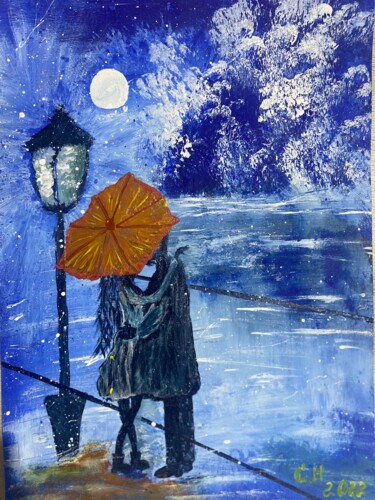 Картина под названием "Зимний поцелуй" - Анастасия Одоладова, Подлинное произведение искусства, Акрил
