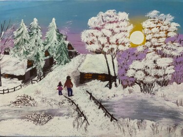 Картина под названием "Зимняя прогулка" - Анастасия Одоладова, Подлинное произведение искусства, Акрил