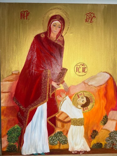 Peinture intitulée "Первые шаги Иисуса" par Anastasiia Odoladova, Œuvre d'art originale, Huile