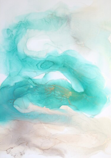 Painting titled "Turquoise Mist orig…" by Anastasia Ozlu, Original Artwork, Ink
