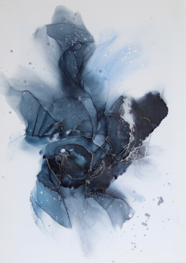 Malerei mit dem Titel "Blue Sweet Pea abst…" von Anastasia Ozlu, Original-Kunstwerk, Tinte