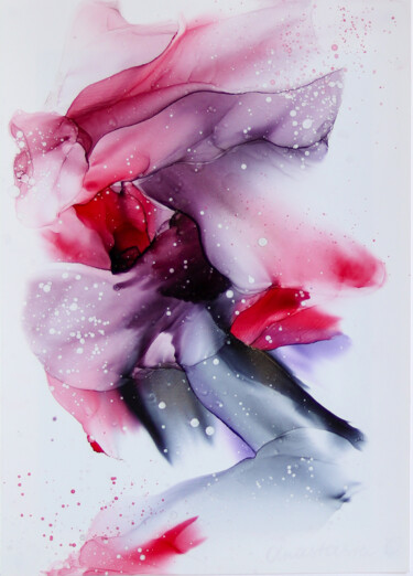 Peinture intitulée "Pink Blush floral o…" par Anastasia Ozlu, Œuvre d'art originale, Encre