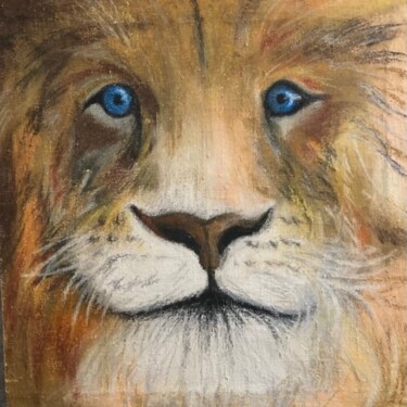Pintura intitulada ""a lion"" por Anastasia Pan, Obras de arte originais, Óleo Montado em Armação em madeira
