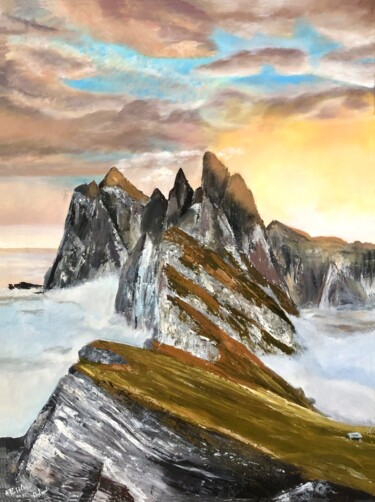 Schilderij getiteld "Dolomites" door Anastasia Panfilova, Origineel Kunstwerk, Acryl Gemonteerd op Houten paneel