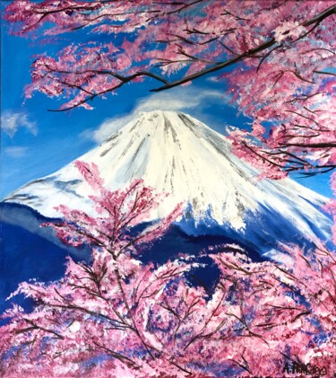 Painting titled "Fuji" by Anastasia Panfilova, Original Artwork, Acrylic Mounted on Wood Panel