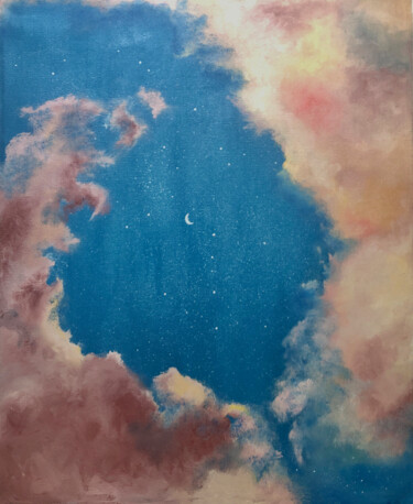 Painting titled "Evening sky" by Anastasia Panfilova, Original Artwork, Acrylic Mounted on Wood Panel
