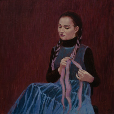 Картина под названием ""Девушка заплетающа…" - Анастасия Панина, Подлинное произведение искусства, Масло