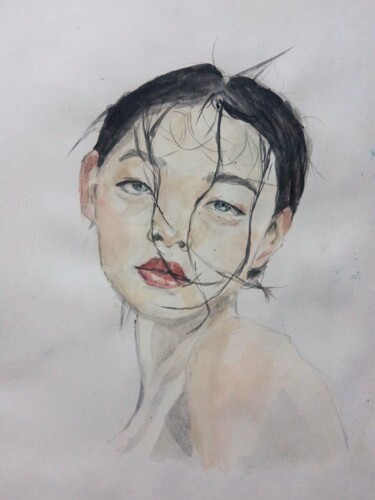 Drawing titled "Азиатка" by Anastasiia Pankina, Original Artwork, Watercolor