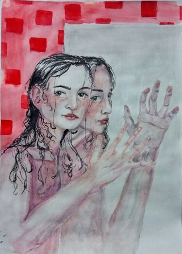 Σχέδιο με τίτλο "Зеркало" από Анастасия Панкина, Αυθεντικά έργα τέχνης, Ακουαρέλα