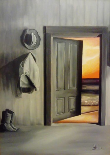 Ζωγραφική με τίτλο "the door / πόρτα" από Anastasia Patouna, Αυθεντικά έργα τέχνης, Λάδι