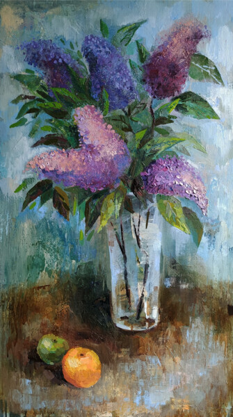 Картина под названием "Фиолетовая сирень" - Svoboda, Подлинное произведение искусства, Масло Установлен на Деревянная рама д…