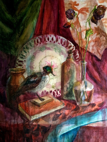 Peinture intitulée "Натюрморт с уткой" par Svoboda, Œuvre d'art originale, Aquarelle