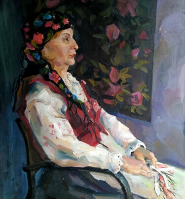 Painting titled "Бабушка в профиль ,…" by Svoboda, Original Artwork, Oil