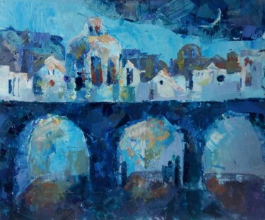Картина под названием "Синий город" - Svoboda, Подлинное произведение искусства, Масло