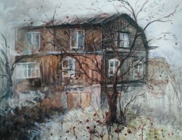 Картина под названием "Домик в деревне, не…" - Svoboda, Подлинное произведение искусства, Графит