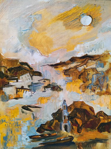 Pittura intitolato "Морской желтый пейз…" da Svoboda, Opera d'arte originale, Olio