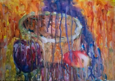 Картина под названием "Натюрморт с корзино…" - Svoboda, Подлинное произведение искусства, Акварель