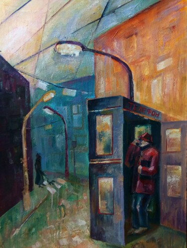 Картина под названием "Телефонная будка в…" - Svoboda, Подлинное произведение искусства, Масло