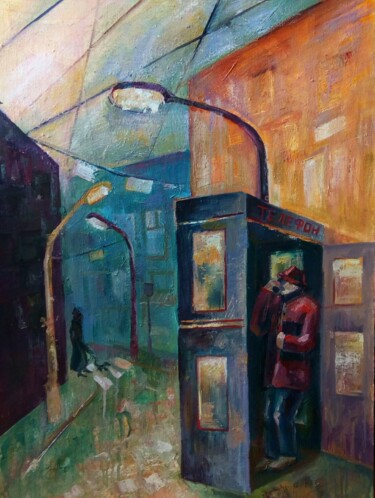 Painting titled "Телефонная будка в…" by Svoboda, Original Artwork, Oil